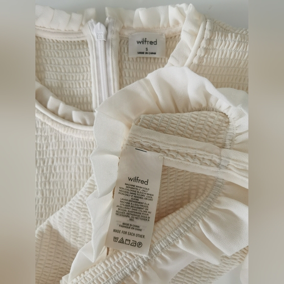 Aritzia Wilfred Tempest Blouse Cream Elastic Body Sheer Puff Long Sleeve Top - Picture 3 of 4